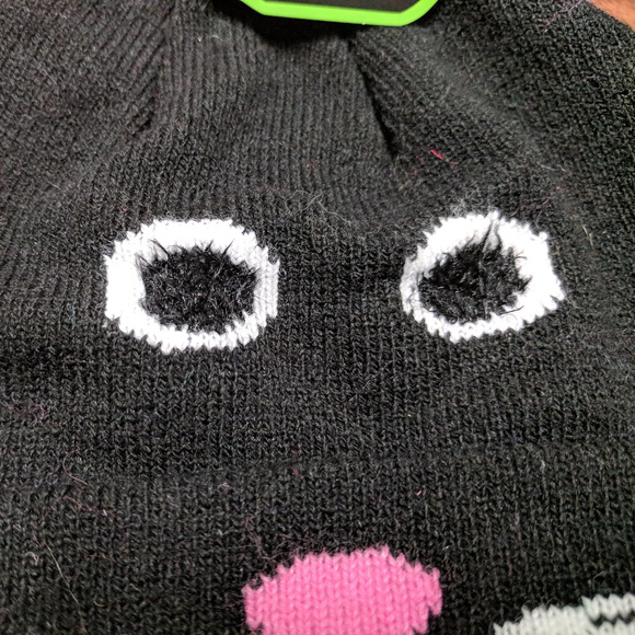 NWT 2 pieces Cat Fcae Knit Beanie with Pompom - Picture 4 of 6